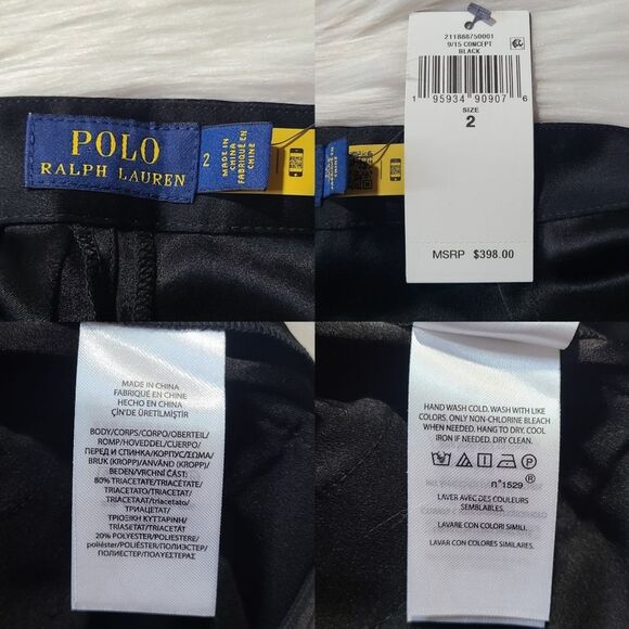 NWT|Polo Ralph Lauren Black Satin Double Face Straight Leg Pant, 2 - Picture 13 of 13
